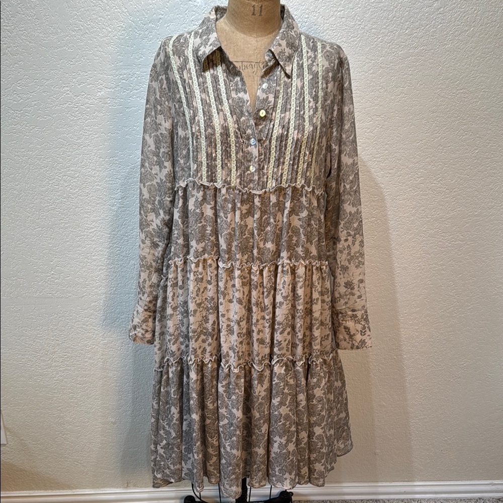 Sundance Gray Floral Long Sleeve Dress